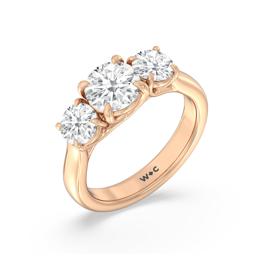 Three Stone Round Brilliant Cut Diamond Ring (F/G SI+) with 18KT Rose Gold / Natural / 3 1/10 Cut Diamond in 14KT Rose Gold / Natural / 3 1/10 view 3
