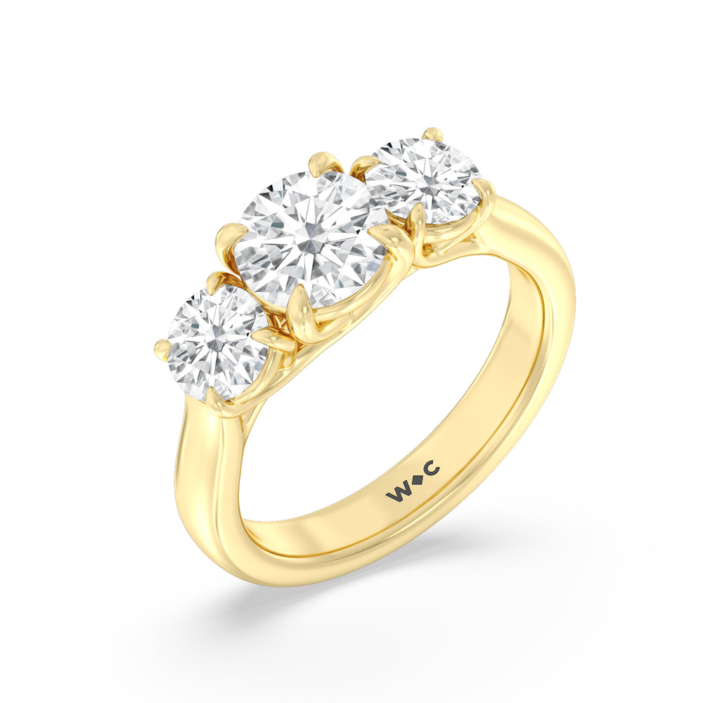 Three Stone Round Brilliant Cut Diamond Ring (F/G SI+) with 18KT Yellow Gold / Natural / 3 1/10 Cut Diamond in 14KT Yellow Gold / Natural / 3 1/10 view 2
