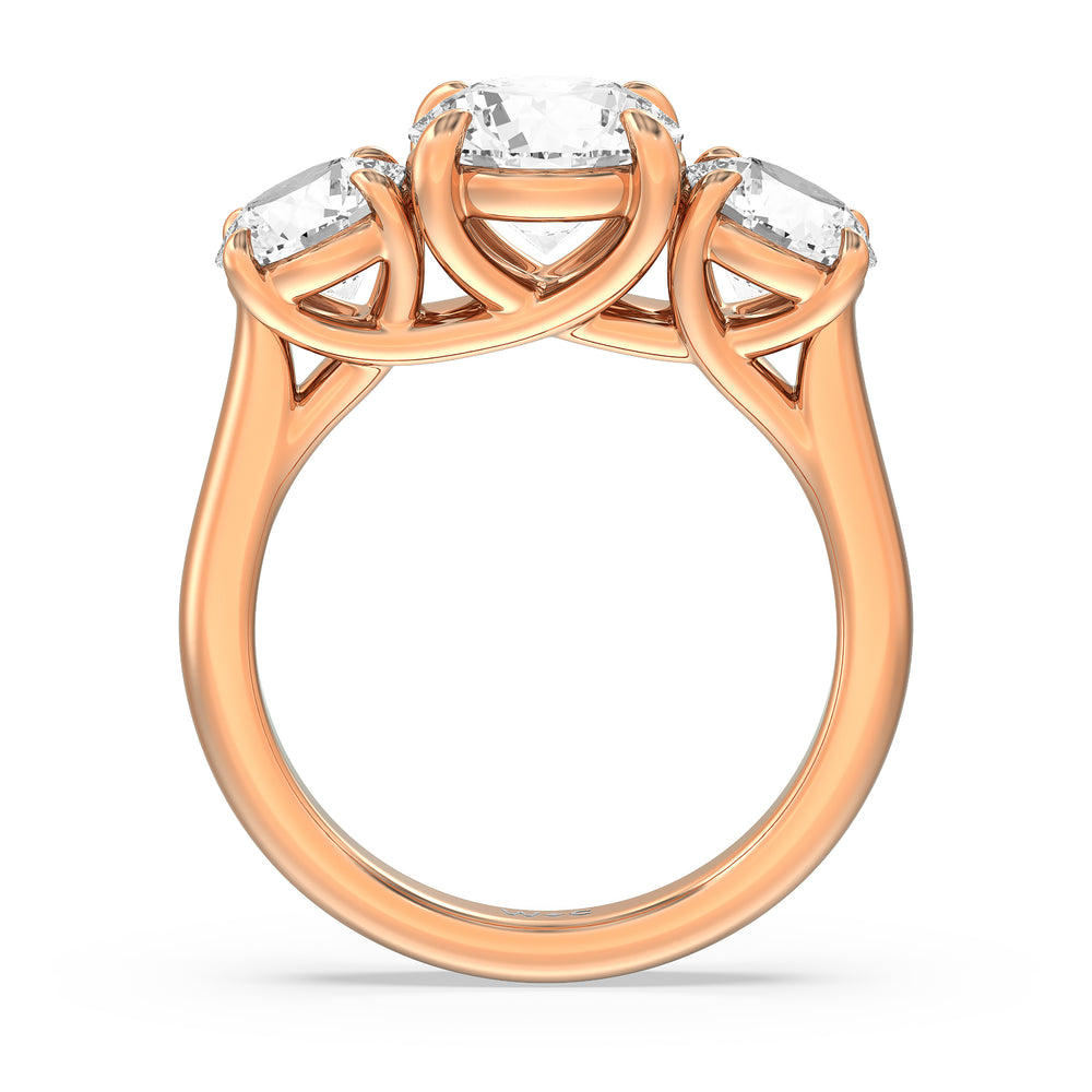 Three Stone Round Brilliant Cut Diamond Ring (F/G SI+) with 18KT Rose Gold / Natural / 4 1/10 Cut Diamond in 14KT Rose Gold / Natural / 4 1/10 view 2
