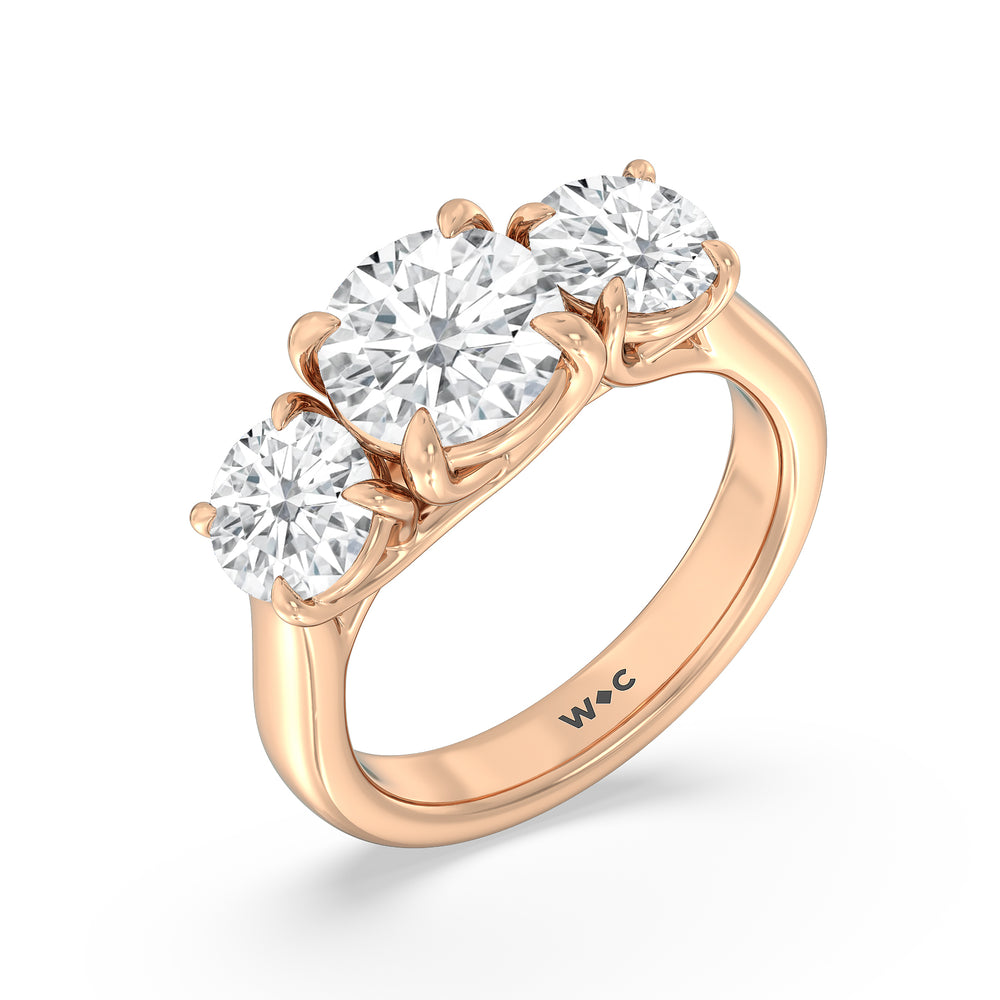 Three Stone Round Brilliant Cut Diamond Ring (F/G SI+) with 18KT Rose Gold / Natural / 4 1/10 Cut Diamond in 14KT Rose Gold / Natural / 4 1/10 view 3
