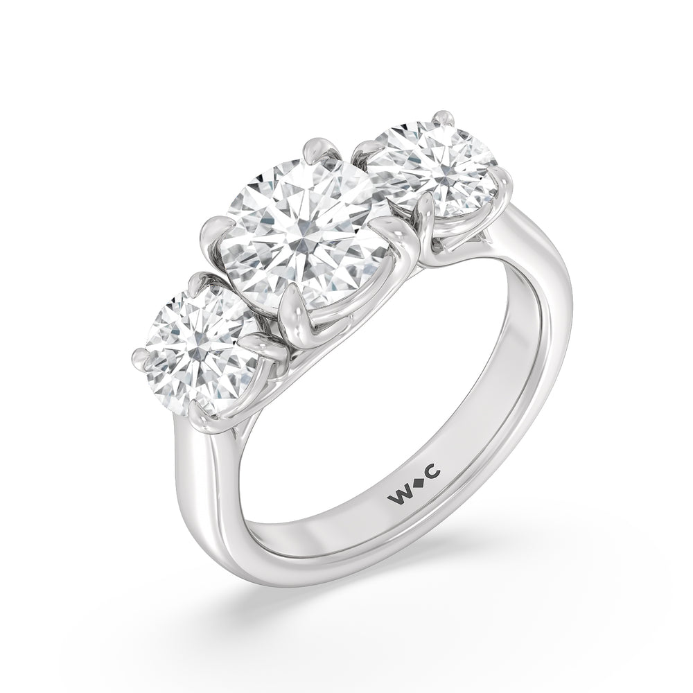 Three Stone Round Brilliant Cut Diamond Ring (F/G SI+) with Platinum / Natural / 4 1/10 Cut Diamond in 14KT Platinum / Natural / 4 1/10 view 3
