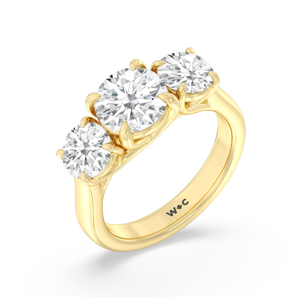 Three Stone Round Brilliant Cut Diamond Ring (F/G SI+) with 18KT Yellow Gold / Natural / 4 1/10 Cut Diamond in 14KT Yellow Gold / Natural / 4 1/10 view 3
