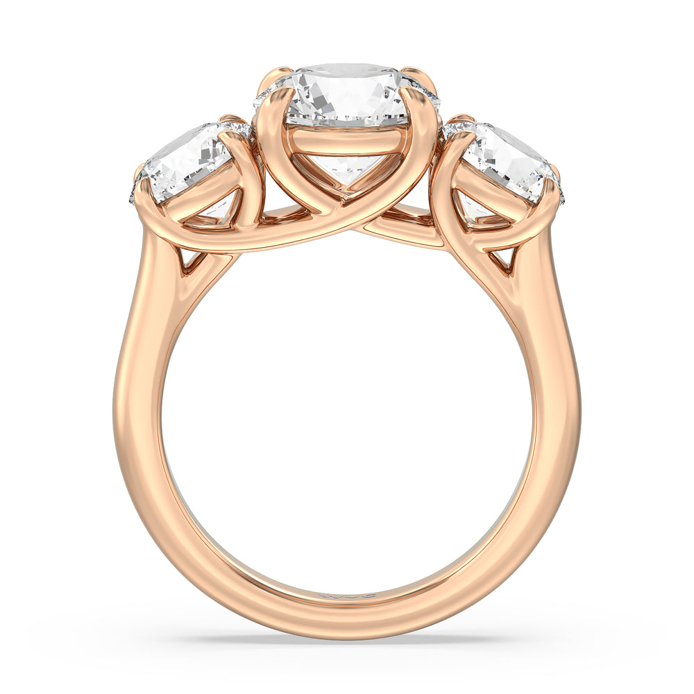 Three Stone Round Brilliant Cut Diamond Ring (F/G SI+) with 18KT Rose Gold / Natural / 5 Cut Diamond in 14KT Rose Gold / Natural / 5 view 2
