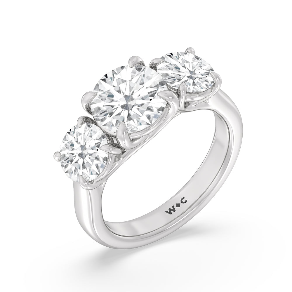 Three Stone Round Brilliant Cut Diamond Ring (F/G SI+) with Platinum / Natural / 5 Cut Diamond in 14KT Platinum / Natural / 5 view 3
