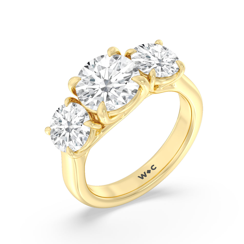 Three Stone Round Brilliant Cut Diamond Ring (F/G SI+) with 18KT Yellow Gold / Natural / 5 Cut Diamond in 14KT Yellow Gold / Natural / 5 view 3
