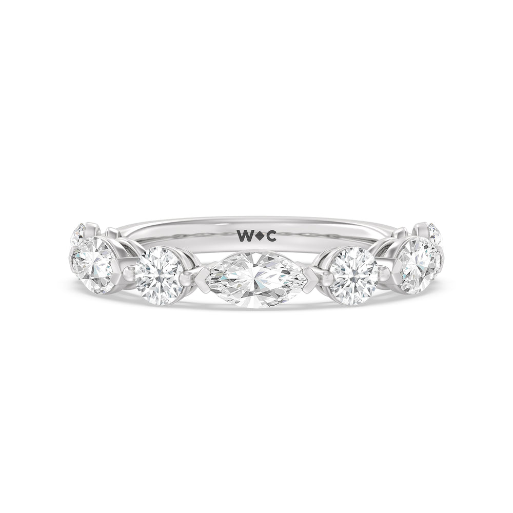 Alternating Marquise and Round Diamond Anniversary Ring (G/H SI+) with Platinum / Natural / 2 Cut Diamond in 14KT Platinum / Natural / 2 view 1
