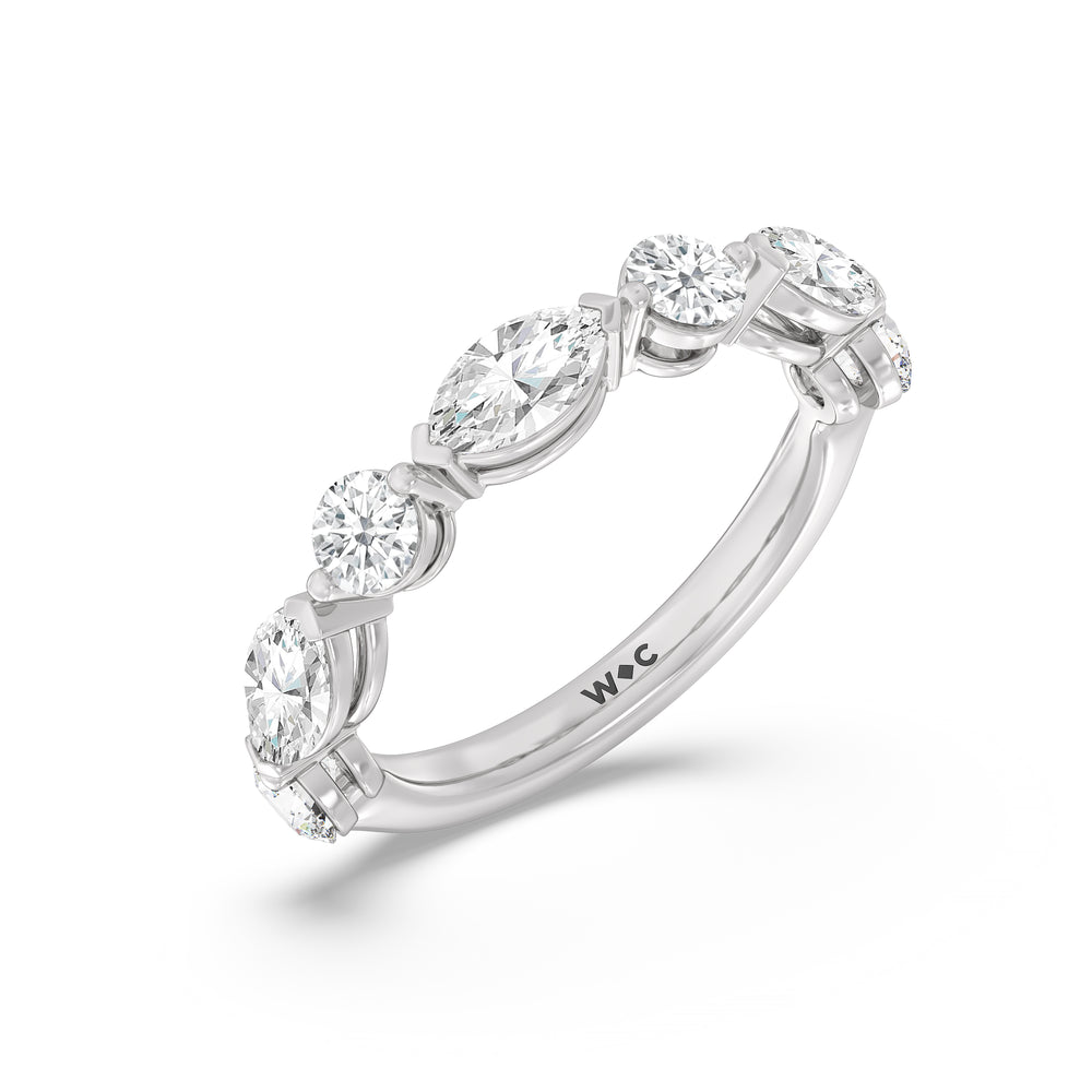 Alternating Marquise and Round Diamond Anniversary Ring (G/H SI+) with Platinum / Natural / 2 Cut Diamond in 14KT Platinum / Natural / 2 view 5
