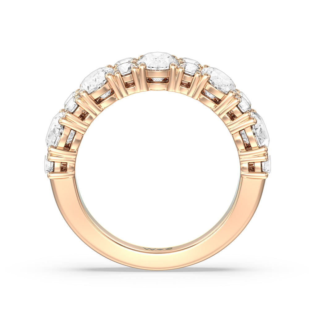 Alternating Oval with Two Round Diamonds Anniversary Band with 18KT Rose Gold / Natural / 3 Cut Diamond in 14KT Rose Gold / Natural / 3 view 4
