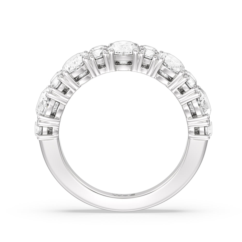 Alternating Oval with Two Round Diamonds Anniversary Band with Platinum / Natural / 3 Cut Diamond in 14KT Platinum / Natural / 3 view 4
