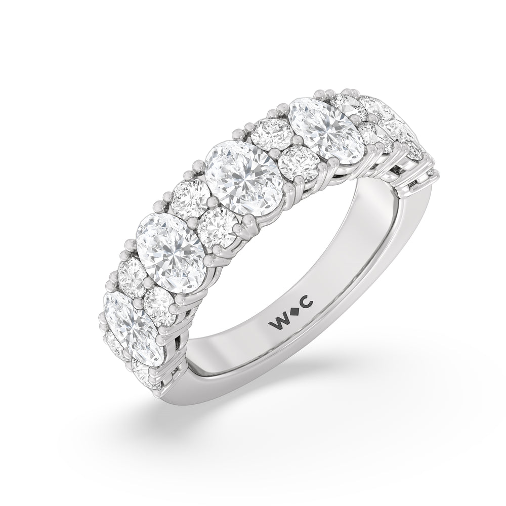 Alternating Oval with Two Round Diamonds Anniversary Band with Platinum / Natural / 3 Cut Diamond in 14KT Platinum / Natural / 3 view 5

