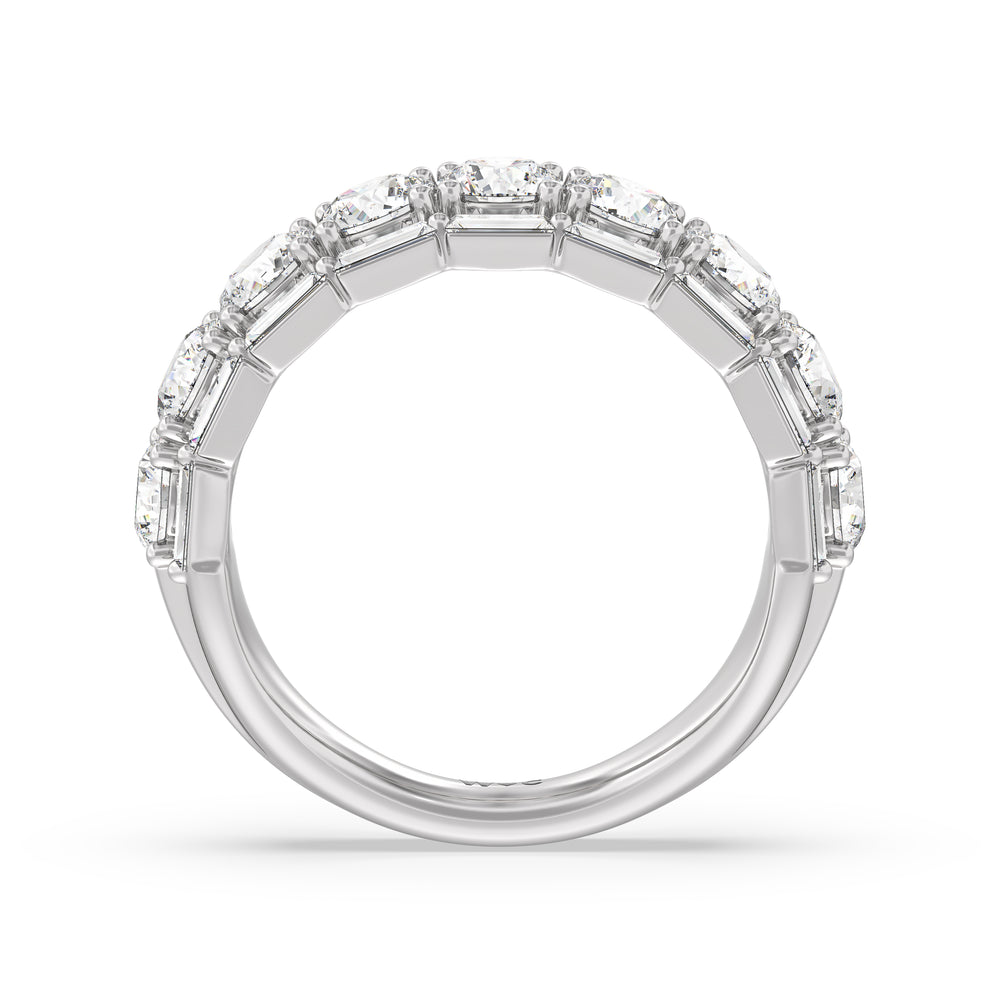 Baguette-Edged Round Diamond Anniversary Ring with Platinum / Natural / 3 Cut Diamond in 14KT Platinum / Natural / 3 view 4

