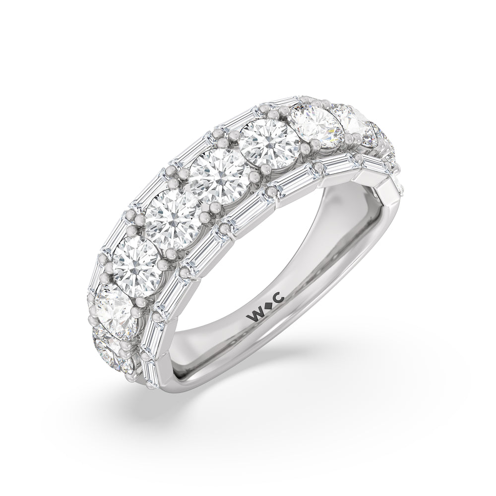 Baguette-Edged Round Diamond Anniversary Ring with Platinum / Natural / 3 Cut Diamond in 14KT Platinum / Natural / 3 view 5
