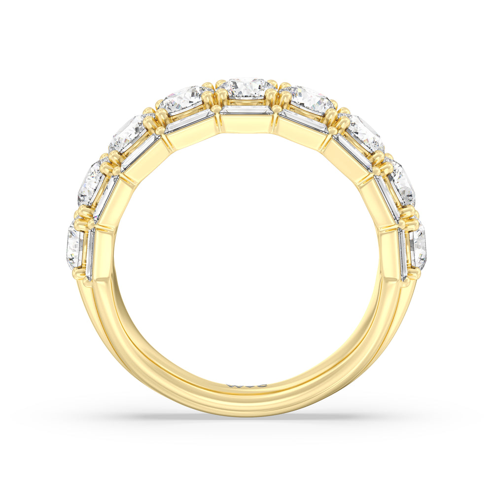 Baguette-Edged Round Diamond Anniversary Ring with 18KT Yellow Gold / Natural / 3 Cut Diamond in 14KT Yellow Gold / Natural / 3 view 4
