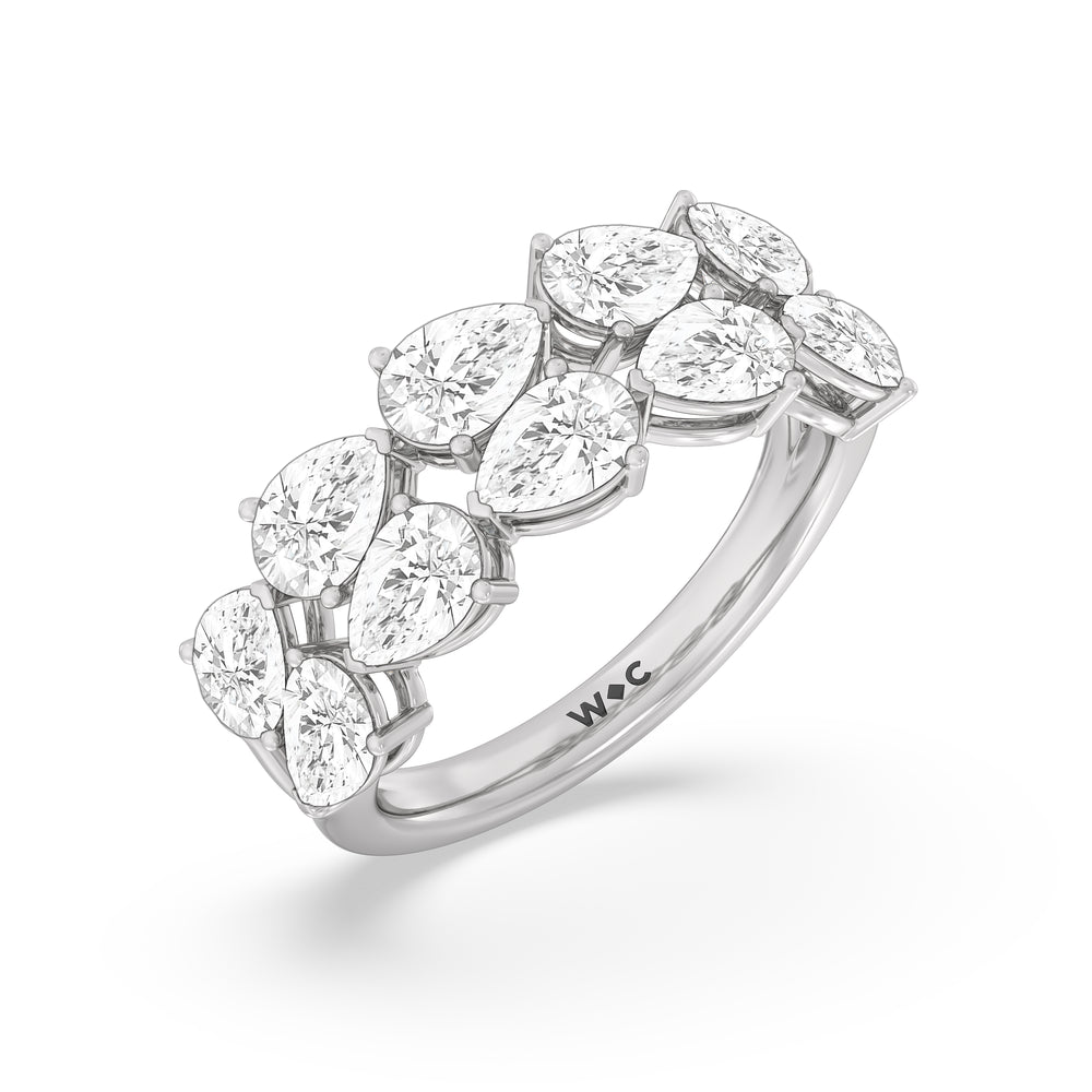 Two RowTrailing Pear Diamond Anniversary Ring with Platinum / Natural / 3 1/3 Cut Diamond in 14KT Platinum / Natural / 3 1/3 view 5
