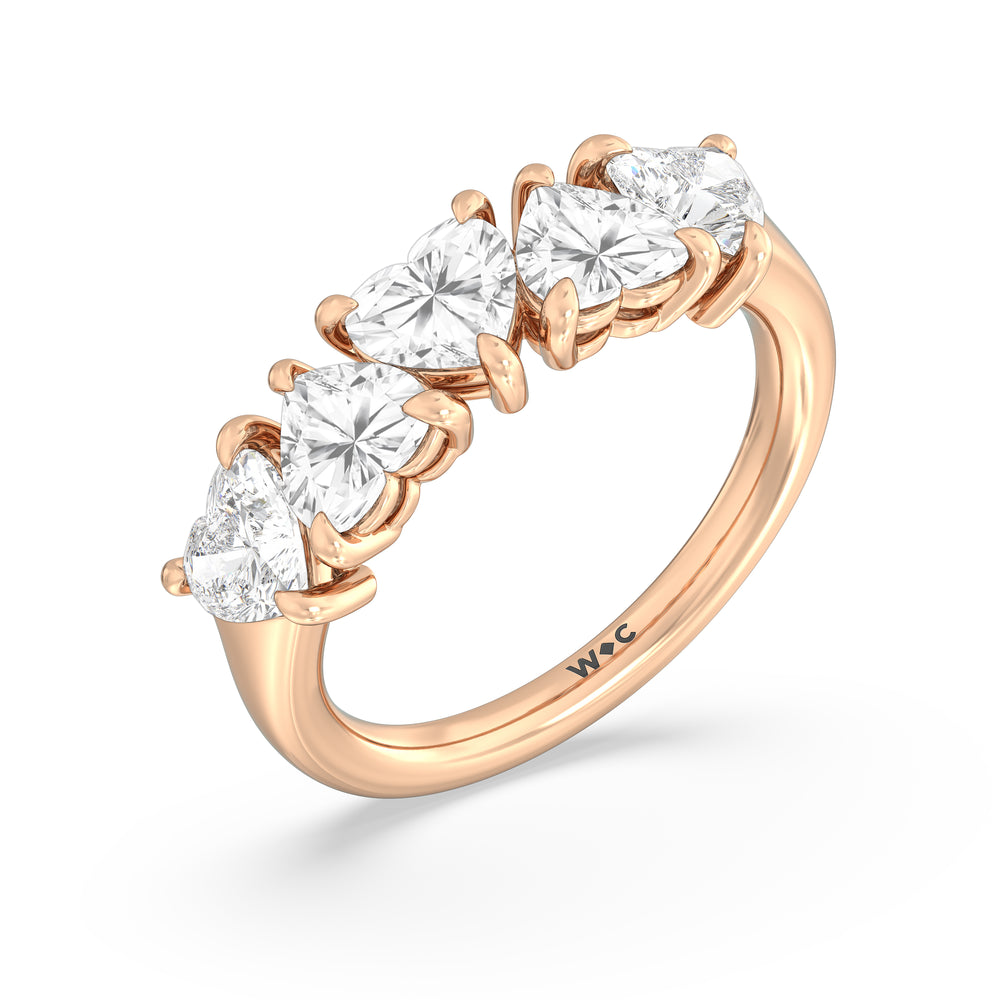 Seven Stone Heart Diamond Anniversary Ring (F/G SI+) with 18KT Rose Gold / Natural / 2 1/2 Cut Diamond in 14KT Rose Gold / Natural / 2 1/2 view 5
