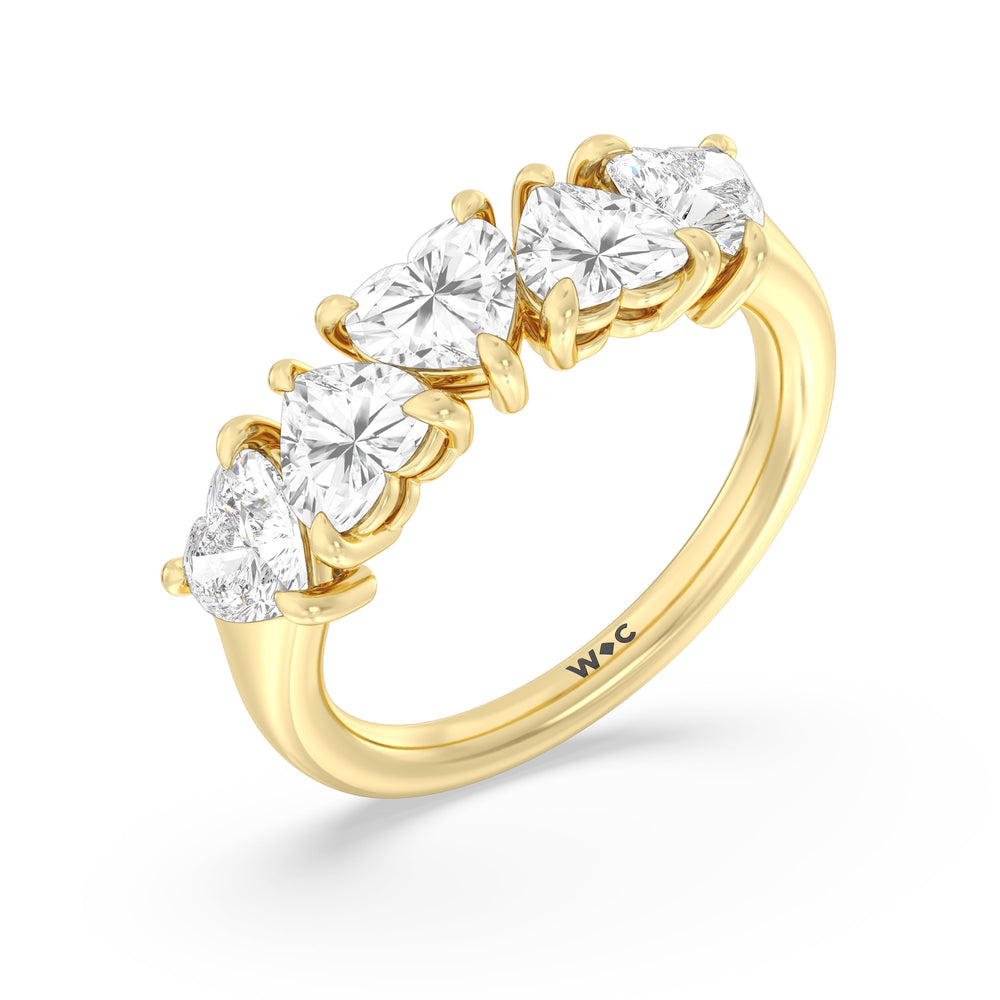 Five Stone Heart Diamond Anniversary Ring with 18KT Yellow Gold / Natural / 2 1/2 Cut Diamond in 14KT Yellow Gold / Natural / 2 1/2 view 4

