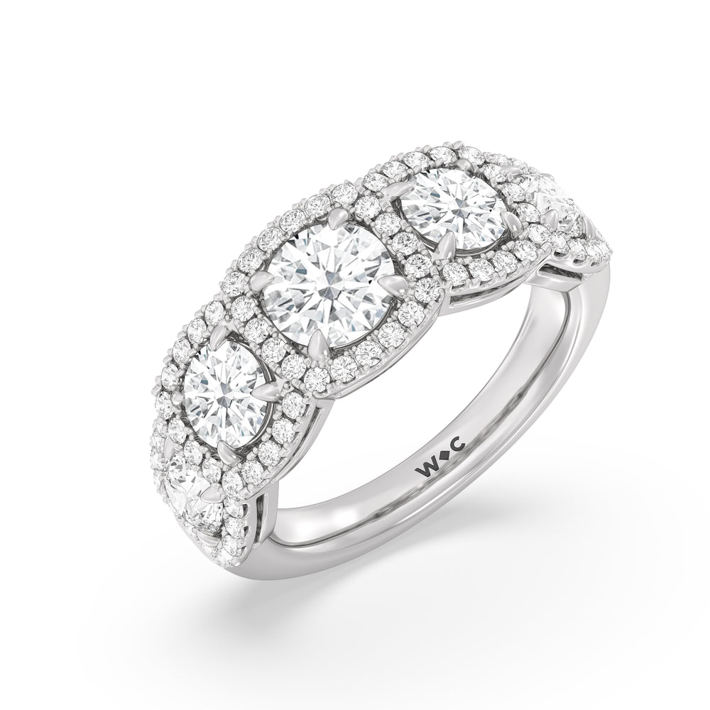 Elegance Round Five Stone Halo Anniversary Ring with Platinum / Lab / 3 Cut Diamond in 14KT Platinum / Lab / 3 view 5
