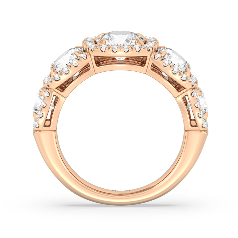 Elegance Round Five Stone Halo Anniversary Ring with 18KT Rose Gold / Lab / 4 Cut Diamond in 14KT Rose Gold / Lab / 4 view 4
