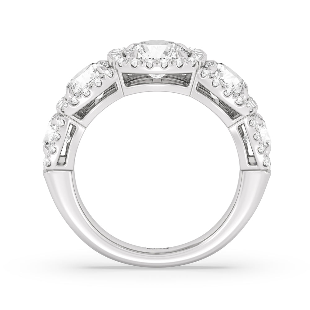 Elegance Round Five Stone Halo Anniversary Ring with Platinum / Lab / 4 Cut Diamond in 14KT Platinum / Lab / 4 view 4
