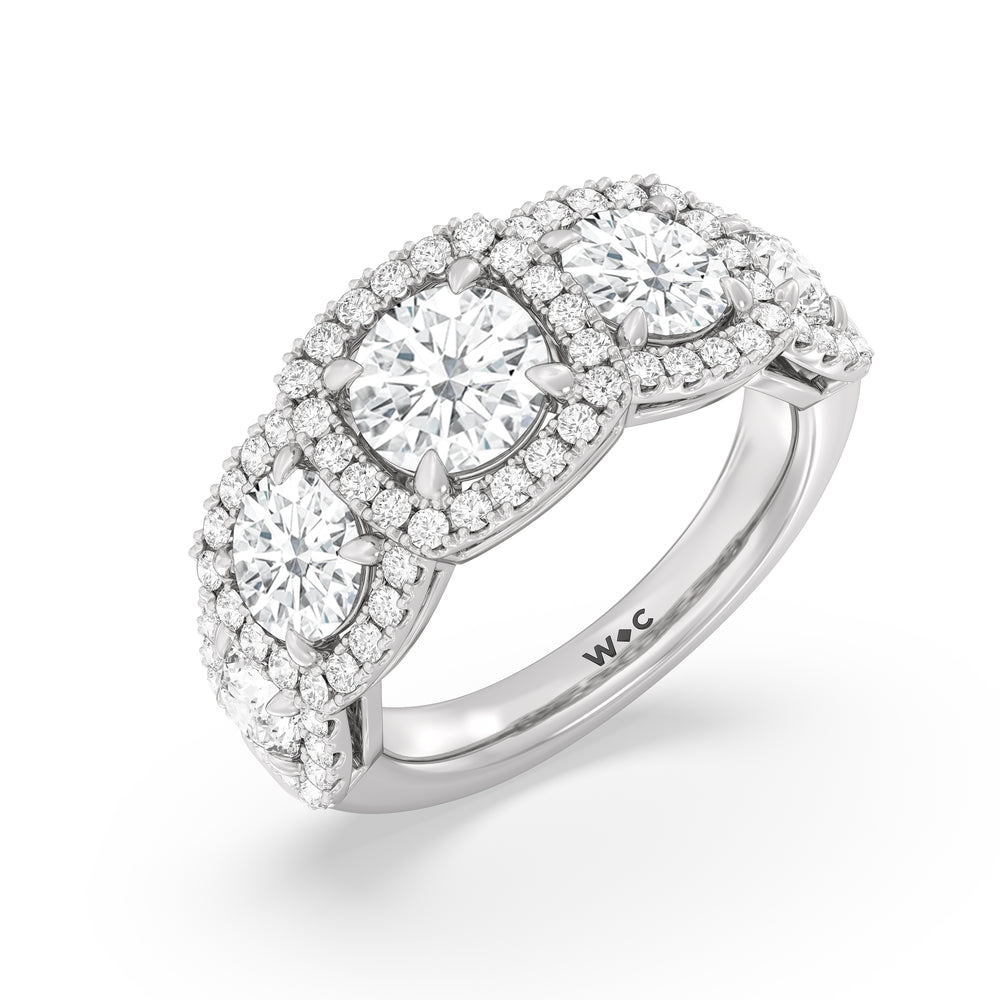 Elegance Round Five Stone Halo Anniversary Ring with Platinum / Lab / 4 Cut Diamond in 14KT Platinum / Lab / 4 view 5
