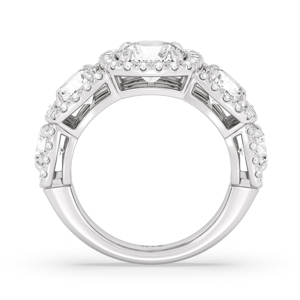 Elegance Round Five Stone Halo Anniversary Ring with Platinum / Lab / 5 Cut Diamond in 14KT Platinum / Lab / 5 view 4
