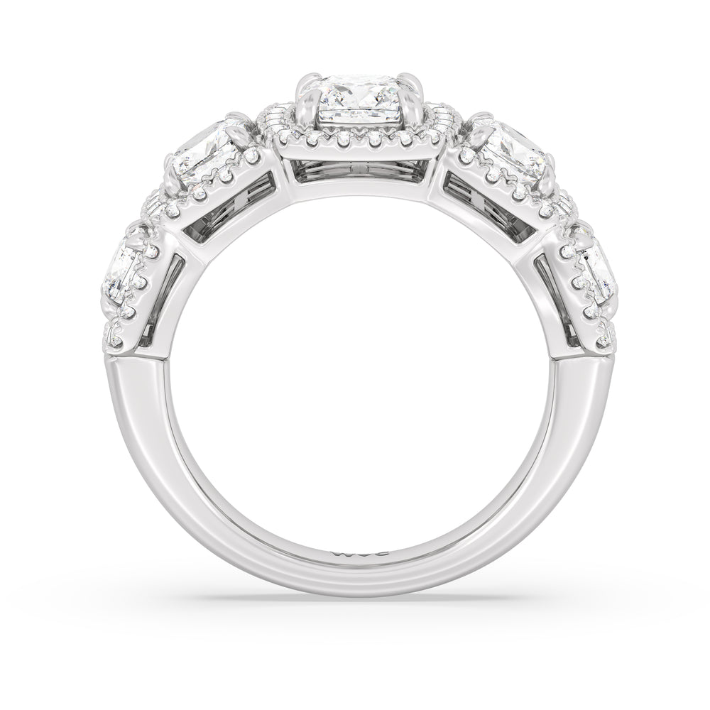 Elegance Cushion Five Stone Halo Anniversary Ring with Platinum / Lab / 3 Cut Diamond in 14KT Platinum / Lab / 3 view 4
