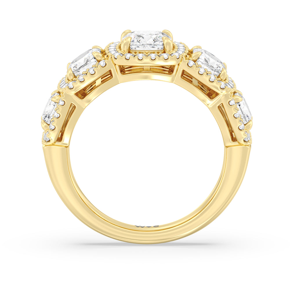Elegance Cushion Five Stone Halo Anniversary Ring with 18KT Yellow Gold / Lab / 3 Cut Diamond in 14KT Yellow Gold / Lab / 3 view 4
