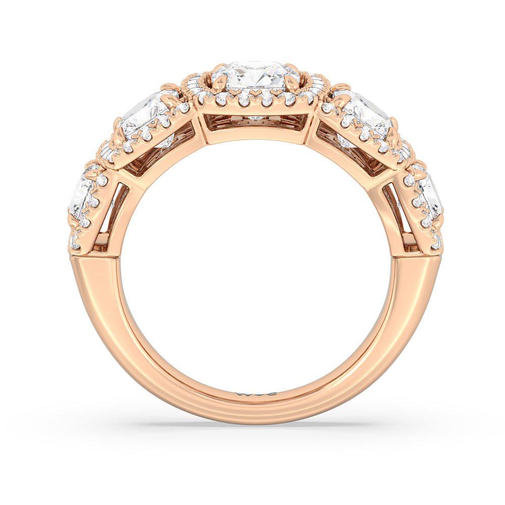 Elegance Cushion Five Stone Halo Anniversary Ring with 18KT Rose Gold / Lab / 4 Cut Diamond in 14KT Rose Gold / Lab / 4 view 4
