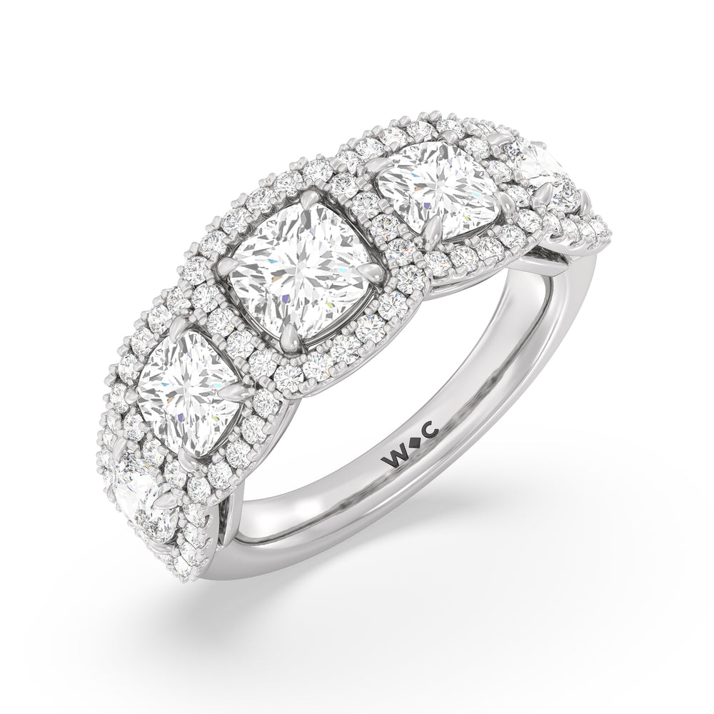 Elegance Cushion Five Stone Halo Anniversary Ring with Platinum / Lab / 4 Cut Diamond in 14KT Platinum / Lab / 4 view 5
