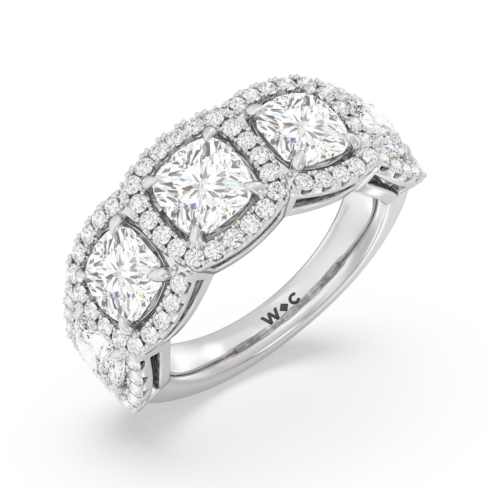 Elegance Cushion Five Stone Halo Anniversary Ring with Platinum / Lab / 5 Cut Diamond in 14KT Platinum / Lab / 5 view 5
