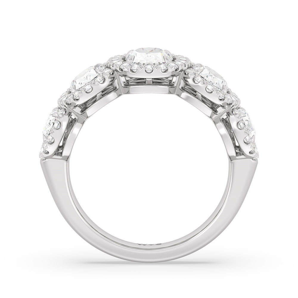 Elegance Oval Five Stone Halo Anniversary Ring with Platinum / Lab / 3 Cut Diamond in 14KT Platinum / Lab / 3 view 4
