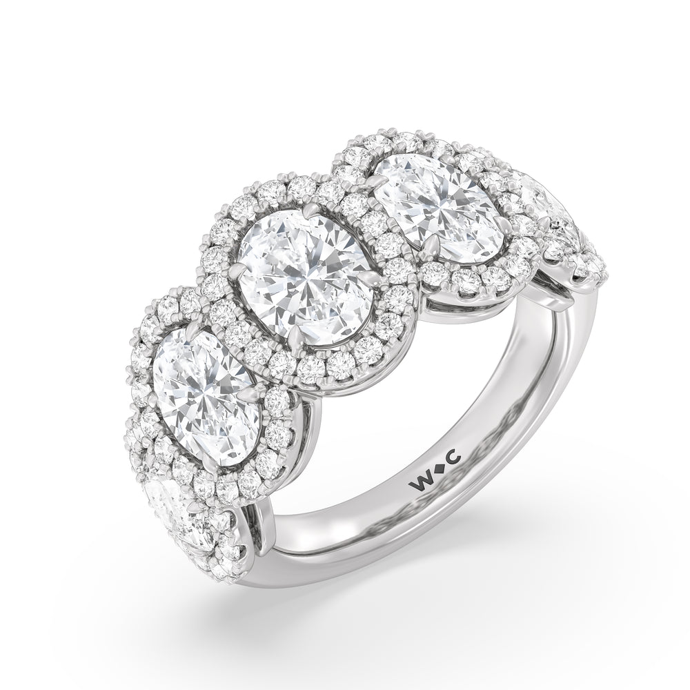 Elegance Oval Five Stone Halo Anniversary Ring with Platinum / Lab / 4 Cut Diamond in 14KT Platinum / Lab / 4 view 5

