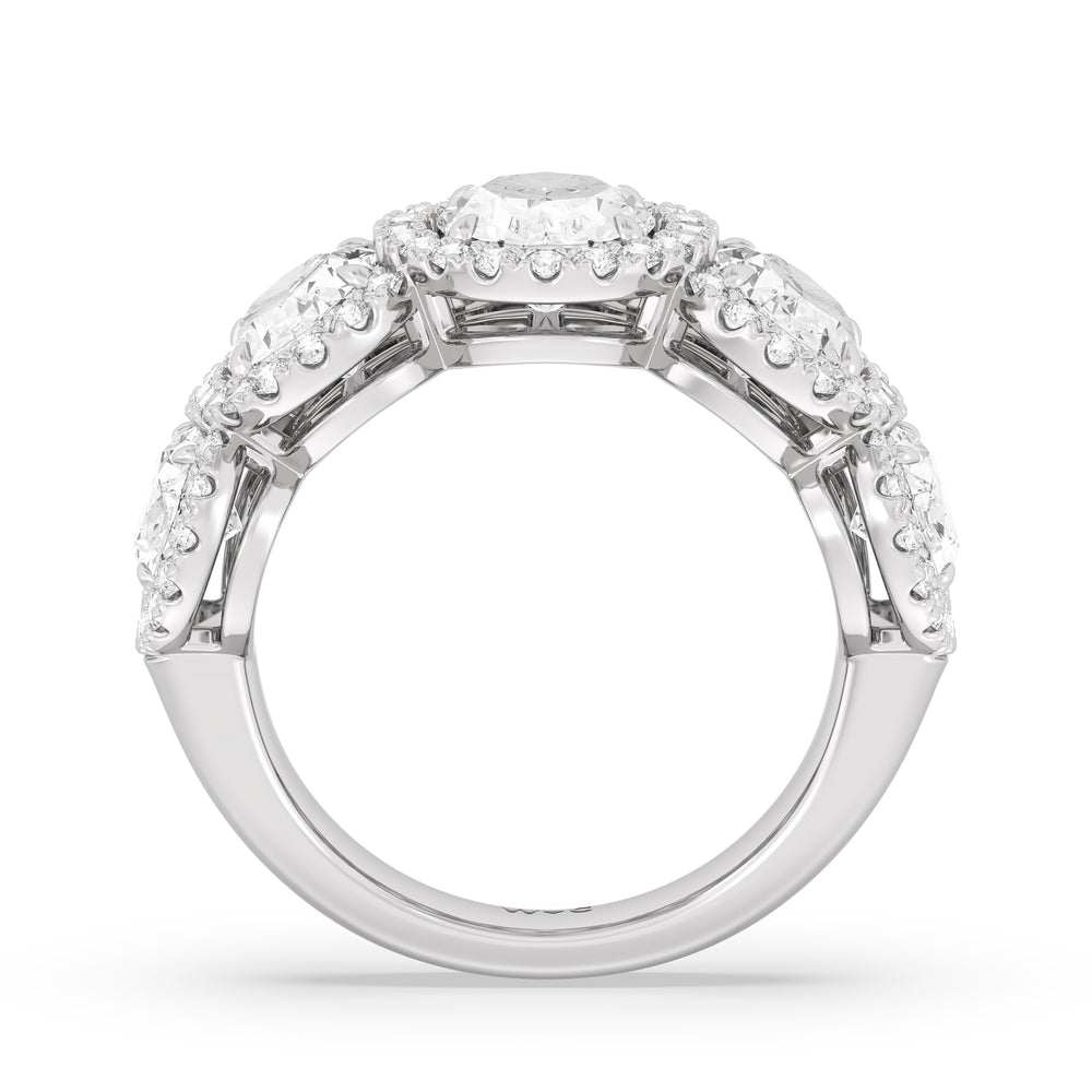 Elegance Oval Five Stone Halo Anniversary Ring with Platinum / Lab / 5 Cut Diamond in 14KT Platinum / Lab / 5 view 4
