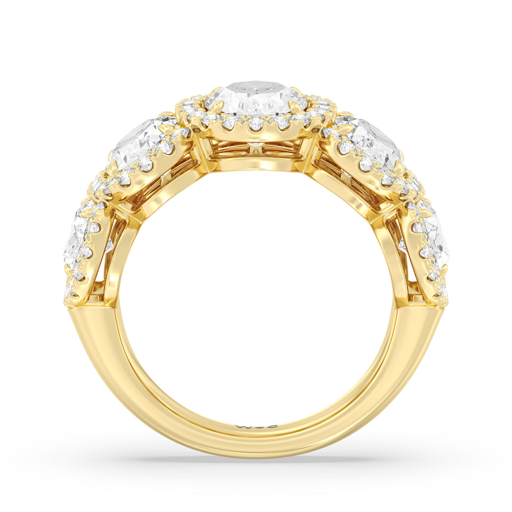 Elegance Oval Five Stone Halo Anniversary Ring with 18KT Yellow Gold / Lab / 5 Cut Diamond in 14KT Yellow Gold / Lab / 5 view 4
