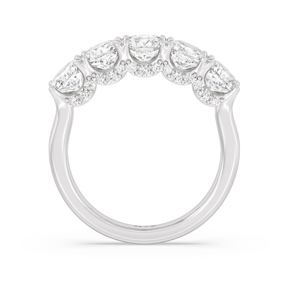 Elegance Hidden Halo Cushion Five Stone Anniversary Ring with Platinum / Lab / 3 Cut Diamond in 14KT Platinum / Lab / 3 view 4
