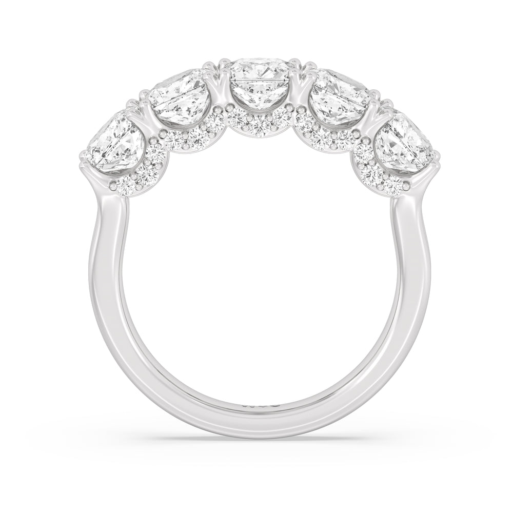 Elegance Hidden Halo Cushion Five Stone Anniversary Ring with Platinum / Lab / 4 Cut Diamond in 14KT Platinum / Lab / 4 view 4
