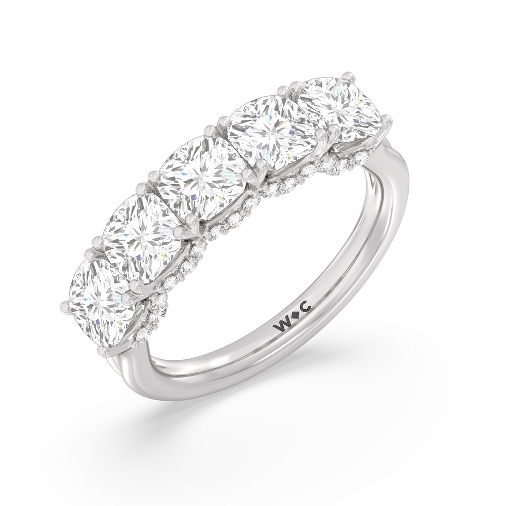 Elegance Hidden Halo Cushion Five Stone Anniversary Ring with Platinum / Lab / 4 Cut Diamond in 14KT Platinum / Lab / 4 view 5
