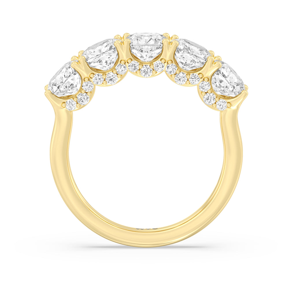 Elegance Hidden Halo Cushion Five Stone Anniversary Ring with 18KT Yellow Gold / Lab / 4 Cut Diamond in 14KT Yellow Gold / Lab / 4 view 4
