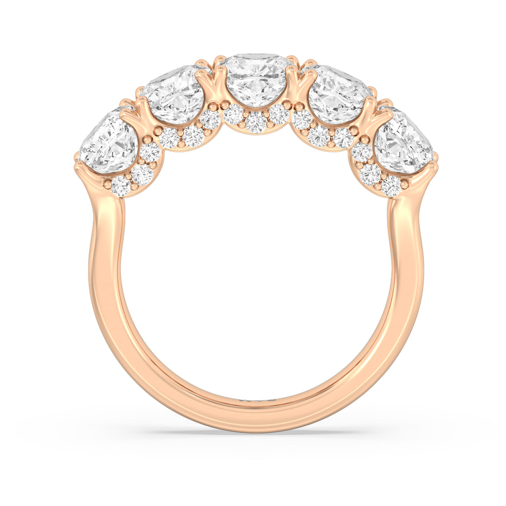 Elegance Hidden Halo Cushion Five Stone Anniversary Ring with 18KT Rose Gold / Lab / 5 Cut Diamond in 14KT Rose Gold / Lab / 5 view 4
