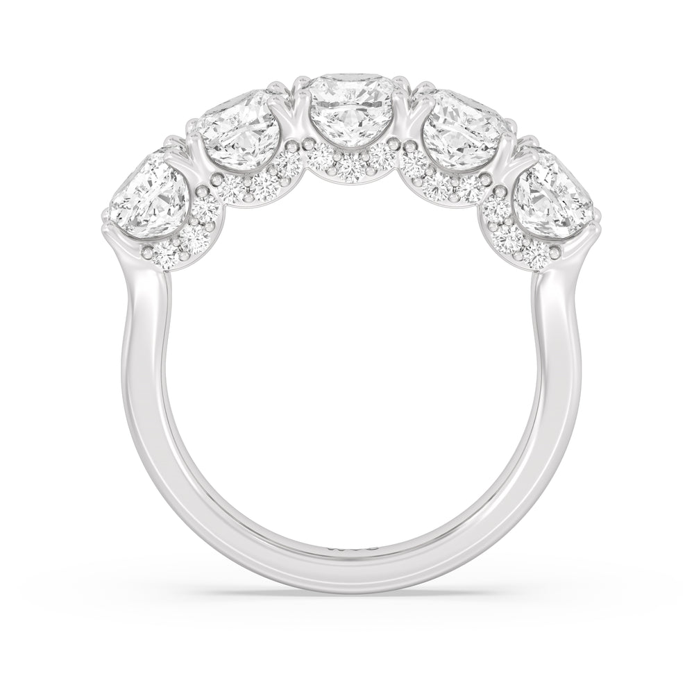 Elegance Hidden Halo Cushion Five Stone Anniversary Ring with Platinum / Lab / 5 Cut Diamond in 14KT Platinum / Lab / 5 view 4
