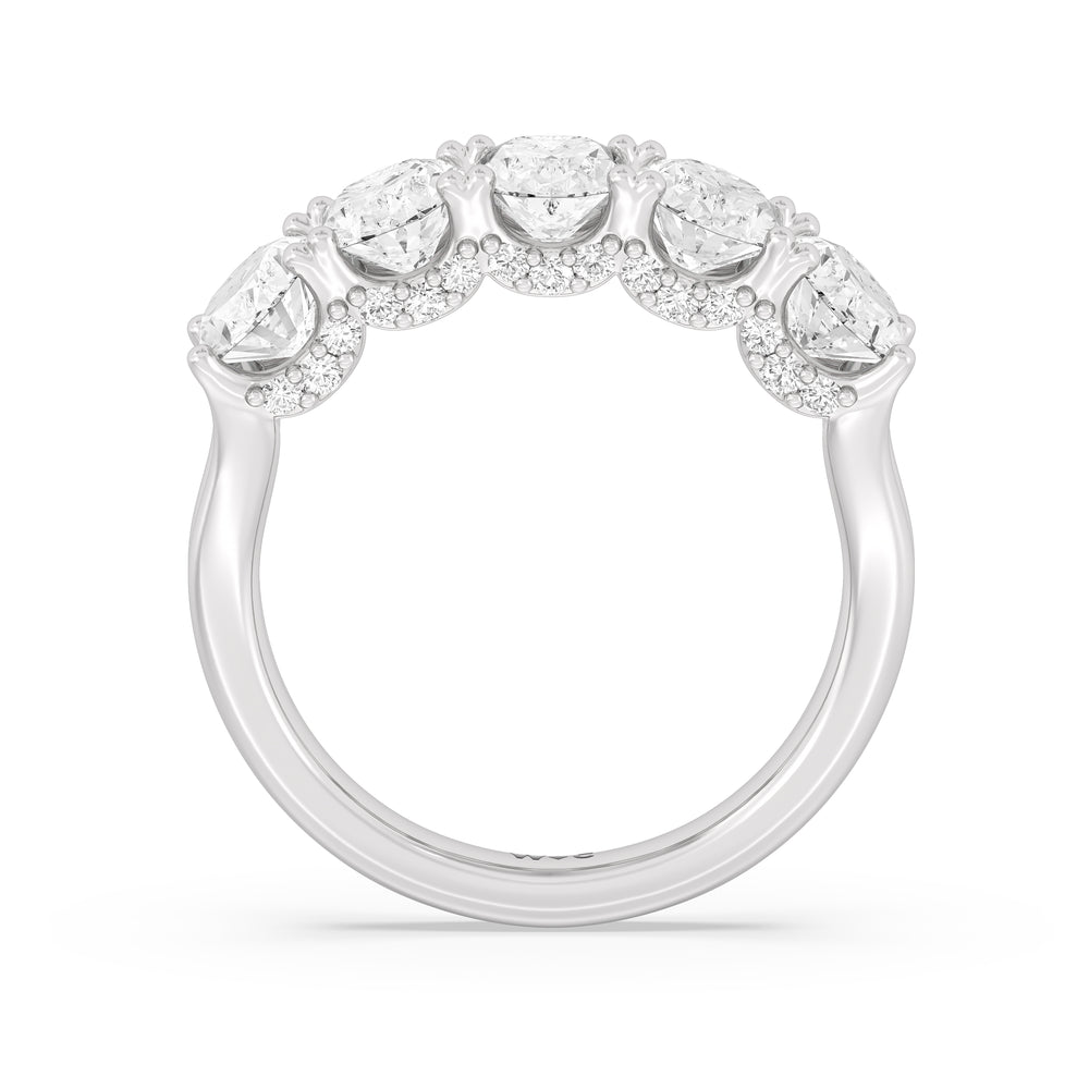 Elegance Hidden Halo Oval Five Stone Anniversary Ring with Platinum / Lab / 3 Cut Diamond in 14KT Platinum / Lab / 3 view 4
