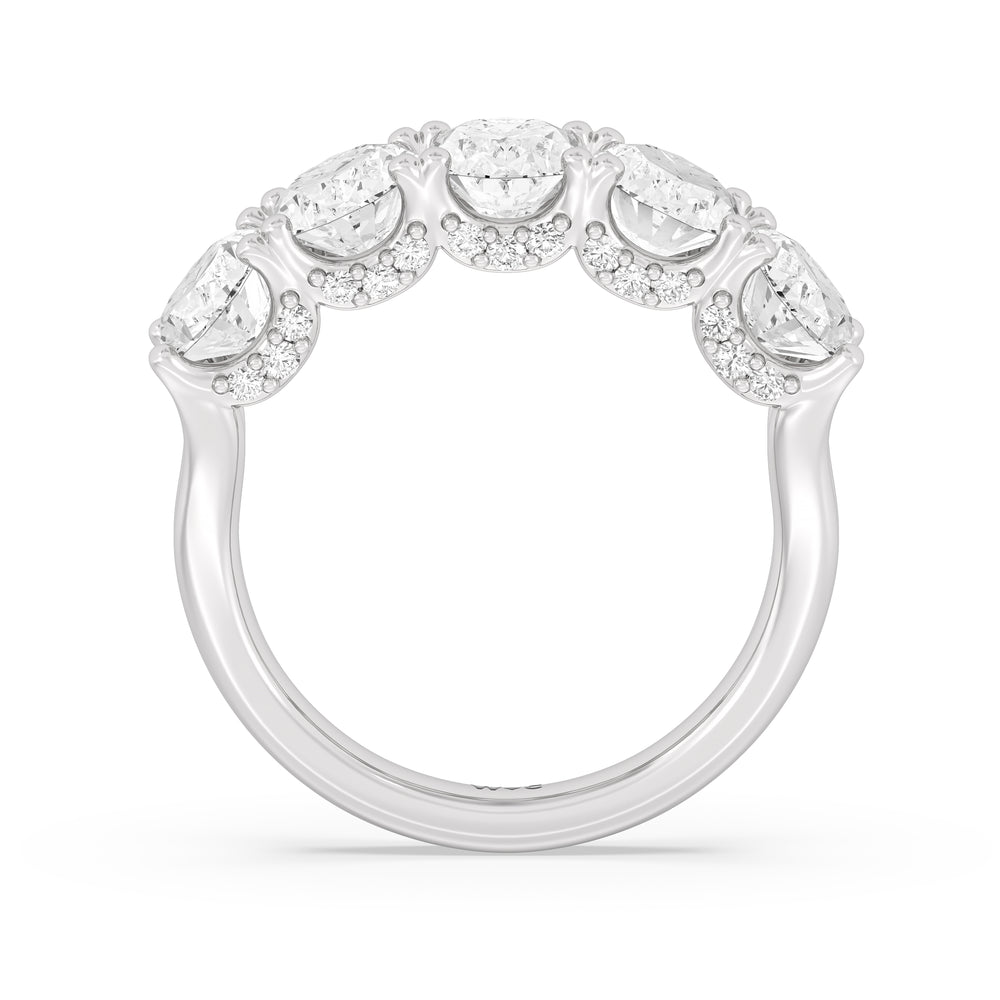 Elegance Hidden Halo Oval Five Stone Anniversary Ring with Platinum / Lab / 4 Cut Diamond in 14KT Platinum / Lab / 4 view 4
