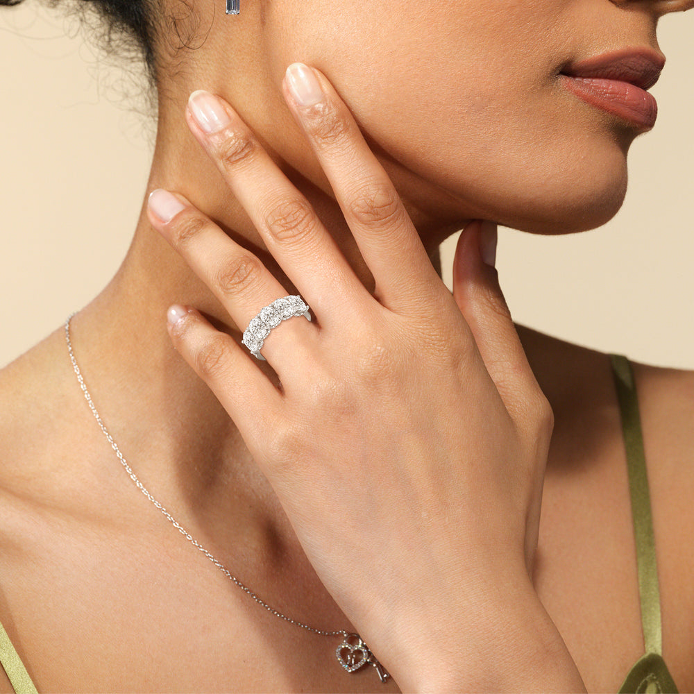 Elegance Hidden Halo Oval Five Stone Anniversary Ring with Platinum / Lab / 4 Cut Diamond in 14KT Platinum / Lab / 4 view 2
