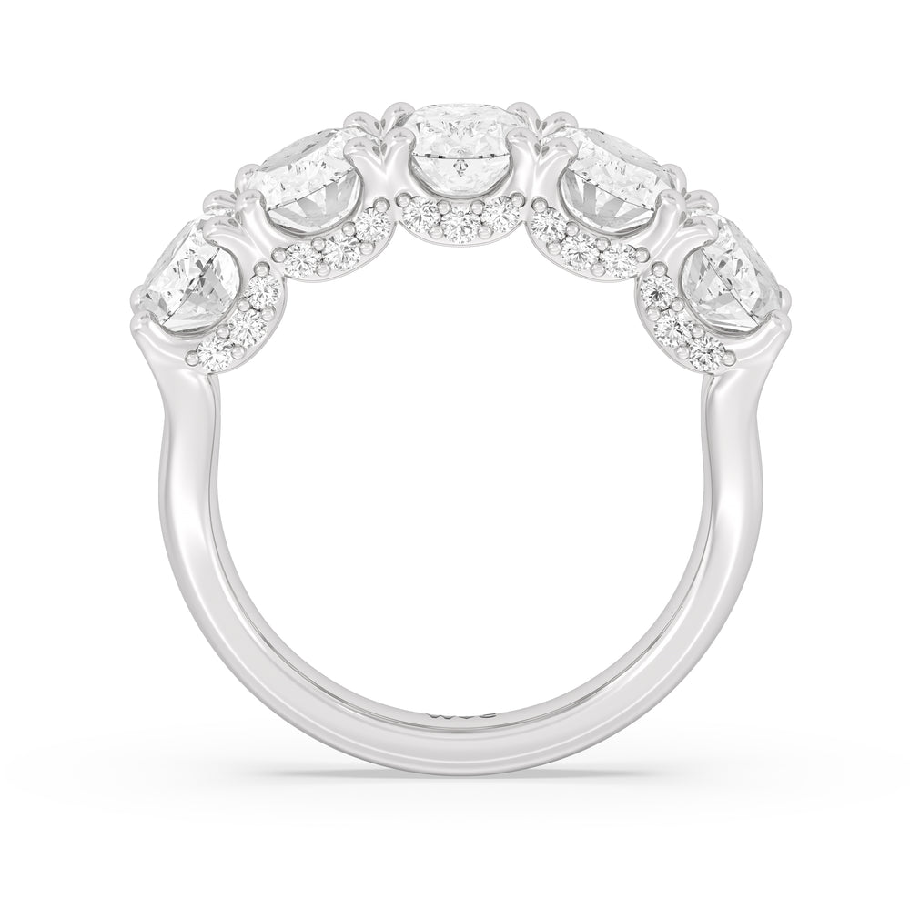 Elegance Hidden Halo Oval Five Stone Anniversary Ring with Platinum / Lab / 5 Cut Diamond in 14KT Platinum / Lab / 5 view 4

