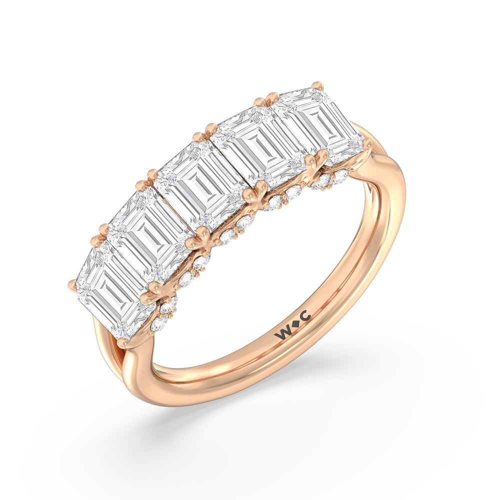 Elegance Hidden Halo Emerald Five Stone Anniversary Ring with 18KT Rose Gold / Lab / 3 Cut Diamond in 14KT Rose Gold / Lab / 3 view 5
