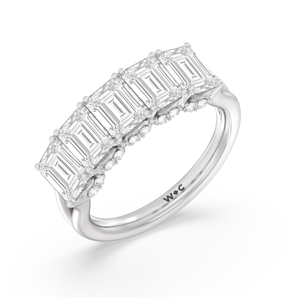 Elegance Hidden Halo Emerald Five Stone Anniversary Ring with Platinum / Lab / 4 Cut Diamond in 14KT Platinum / Lab / 4 view 5
