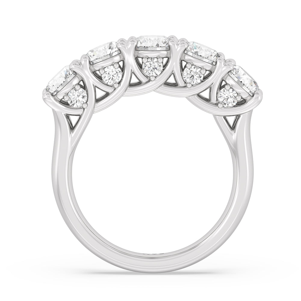 Elegance Hidden Accent Trellis Round Five Stone Anniversary Ring with Platinum / Lab / 3 Cut Diamond in 14KT Platinum / Lab / 3 view 4
