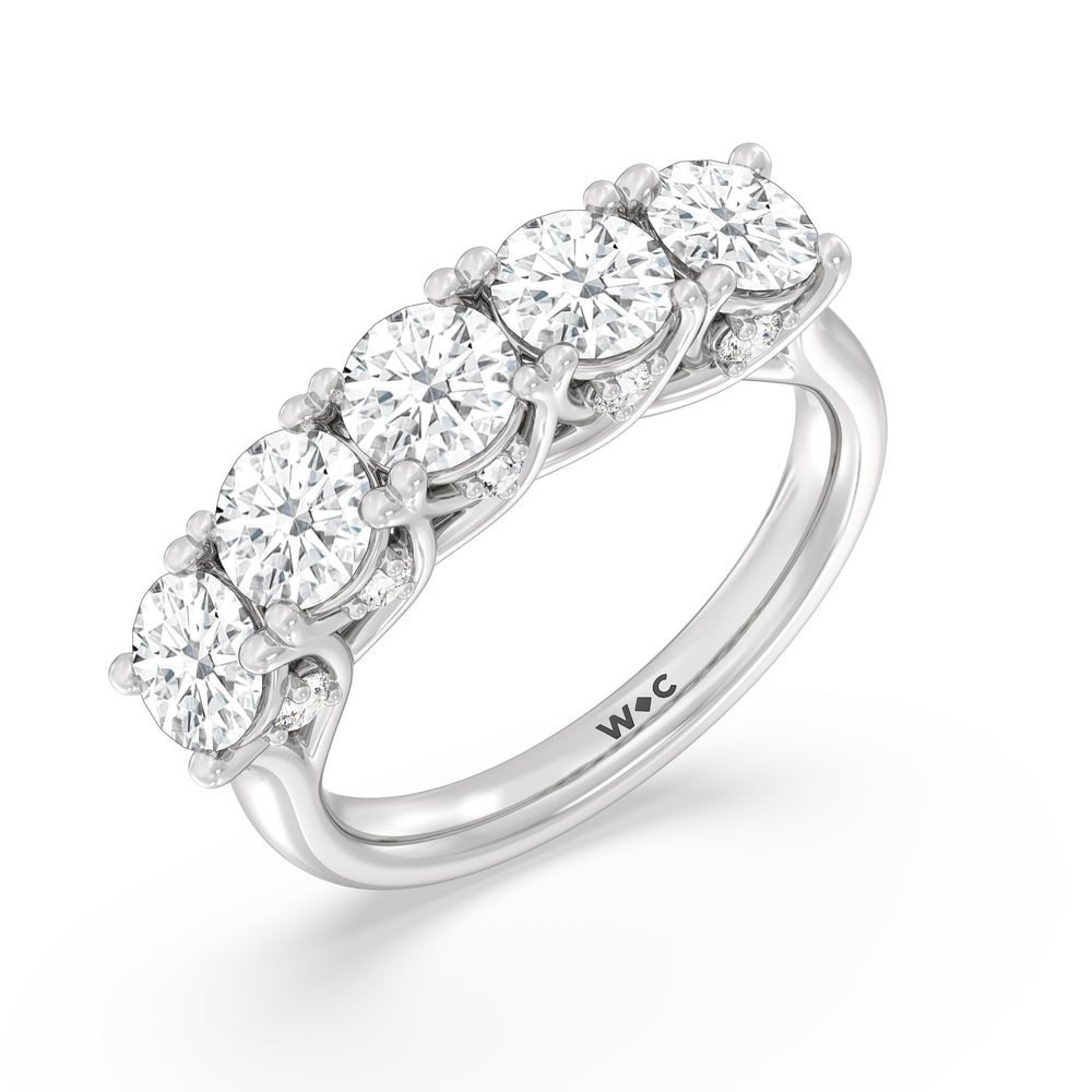 Elegance Hidden Accent Trellis Round Five Stone Anniversary Ring with Platinum / Lab / 3 Cut Diamond in 14KT Platinum / Lab / 3 view 5

