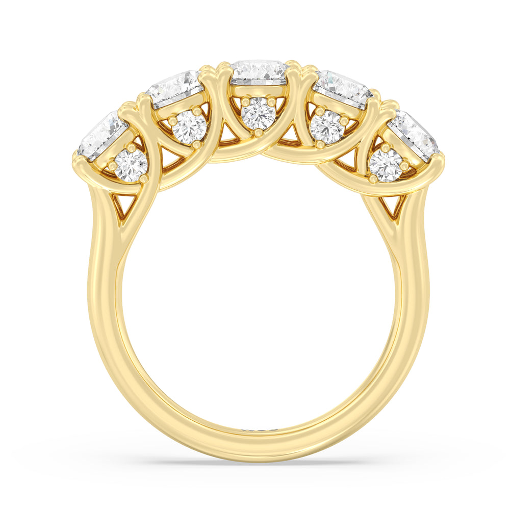 Elegance Hidden Accent Trellis Round Five Stone Anniversary Ring with 18KT Yellow Gold / Lab / 3 Cut Diamond in 14KT Yellow Gold / Lab / 3 view 4
