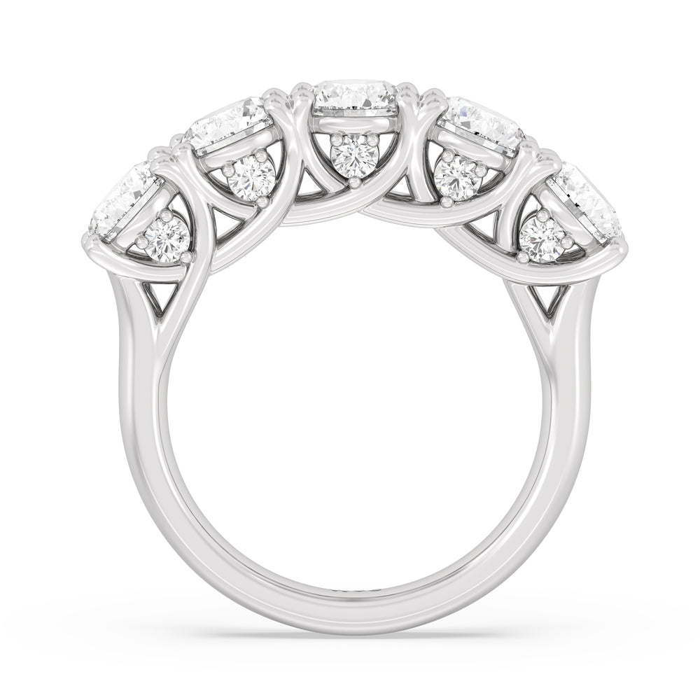 Elegance Hidden Accent Trellis Round Five Stone Anniversary Ring with Platinum / Lab / 4 Cut Diamond in 14KT Platinum / Lab / 4 view 4
